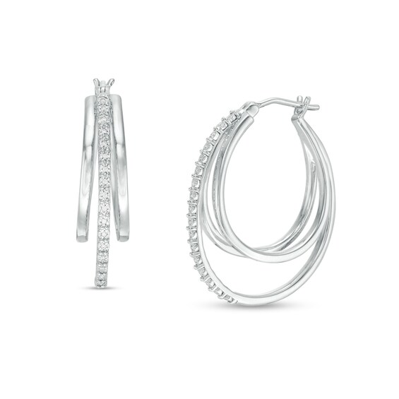 1/10 CT. T.w. Diamond Triple Oval Hoop Earrings in Sterling Silver