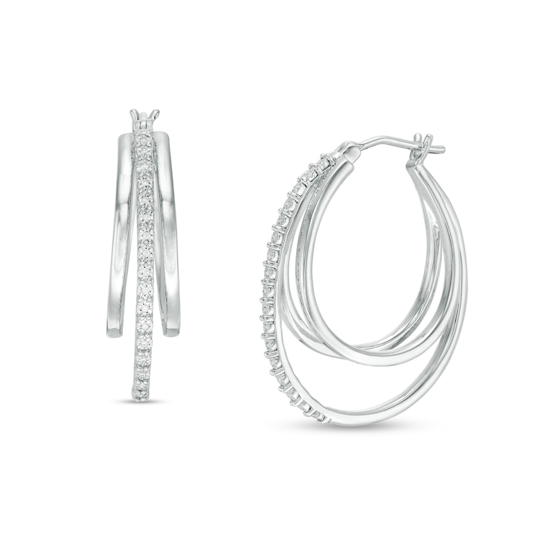 Main Image 1 of 1/10 CT. T.W. Diamond Triple Oval Hoop Earrings in Sterling Silver
