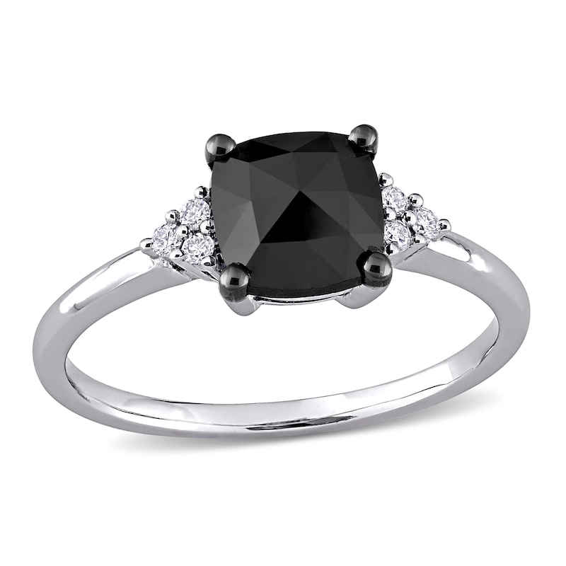 1-1/3 CT. T.W. Enhanced Black and White Cushion-Cut Diamond Tri-Sides Engagement Ring in 14K White Gold