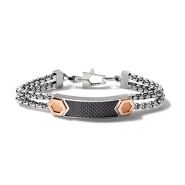 Bulova Jewelry Latin GRAMMY AWARDS® Double Chain Carbon Fiber ID Bracelet in Two-Tone Stainless Steel - 7.5&quot;