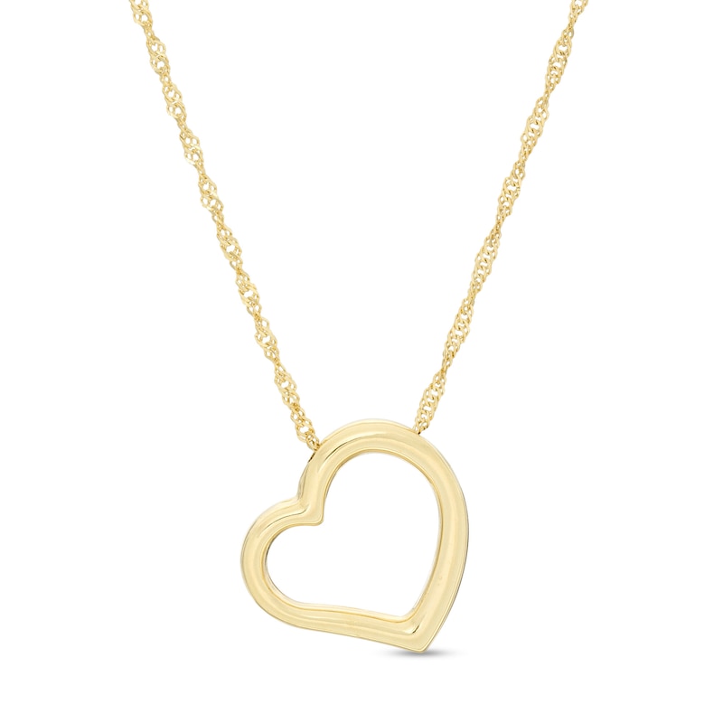 Tilted Open Heart Pendant in 10K Gold