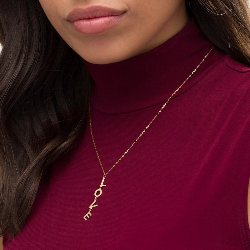 Main Image 2 of Made in Italy "Love" Linear Drop Pendant in 10K Gold