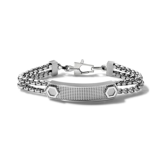 Bulova Jewelry Industrial Double Chain Bolt Accent ID Bracelet in Stainless Steel - 8.5" Bulova Jewelry Industrial Double Chain Bolt Accent ID Bracelet in Stainless Steel - 8.5"