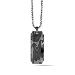 Bulova Jewelry Camouflage Faceted Dog Tag Pendant in Tri-Tone IP Stainless Steel - 28&quot;