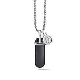 Bulova Jewelry Elongated Oval Onyx Pendant in Stainless Steel - 28&quot;