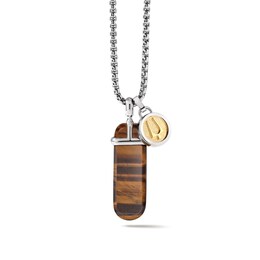 Bulova Jewelry Oblong Oval Tiger's Eye Pendant in Stainless Steel - 28&quot;