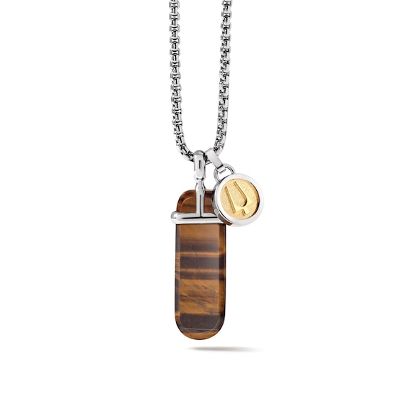 HAMANY Necklace,Mens Necklaces,Water Drop Pendant Mens Titanium Steel Necklace Inlay Tiger Eye Stone Ornament Vintage Personality Mens Pendant 