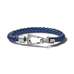 Bulova Jewelry 1.57mm Woven Blue Leather Bracelet with Stainless Steel Clasp - 7.5&quot;