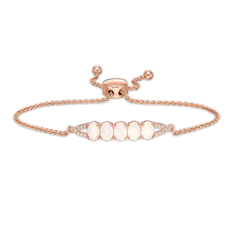 Lab-Created Oval Opal and White Sapphire V-Sides Bolo Bracelet in Sterling Silver with 18K Rose Gold Plate - 9.0"