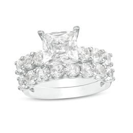 7.5mm Princess-Cut Lab-Created White Sapphire Bridal Set in Sterling Silver - Size 7