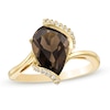 Pear-Shaped Smoky Quartz and Lab-Created White Sapphire Overlay Ring in Sterling Silver with 18K Gold Plate - Size 7