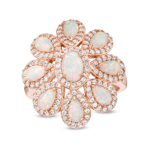 Lab-Created Opal and White Sapphire Frame Flower Ring in Sterling Silver with 18K Rose Gold Plate - Size 7 Lab-Created Opal and White Sapphire Frame Flower Ring in Sterling Silver with 18K Rose Gold Plate - Size 7