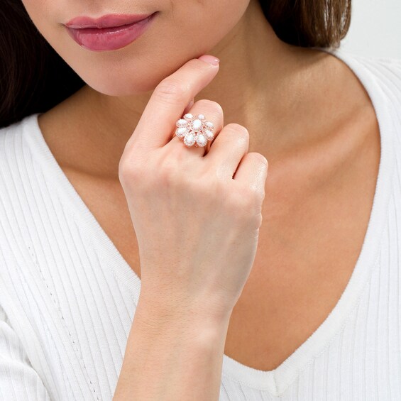 Lab-Created Opal and White Sapphire Frame Flower Ring in Sterling Silver with 18K Rose Gold Plate - Size 7 Lab-Created Opal and White Sapphire Frame Flower Ring in Sterling Silver with 18K Rose Gold Plate - Size 7