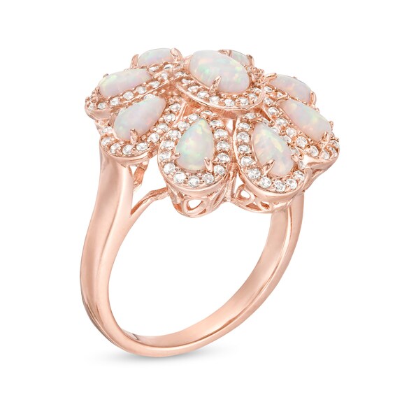 Lab-Created Opal and White Sapphire Frame Flower Ring in Sterling Silver with 18K Rose Gold Plate - Size 7 Lab-Created Opal and White Sapphire Frame Flower Ring in Sterling Silver with 18K Rose Gold Plate - Size 7