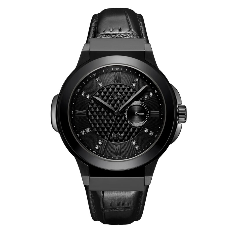 Main Image 1 of Men's JBW Saxon 1/6 CT. T.W. Diamond Black IP Strap Watch (Model: J6373D)