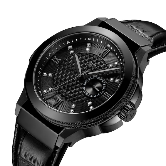 Men's JBW Saxon 1/6 CT. T.W. Diamond Black IP Strap Watch (Model: J6373D) Men's JBW Saxon 1/6 CT. T.W. Diamond Black IP Strap Watch (Model: J6373D)