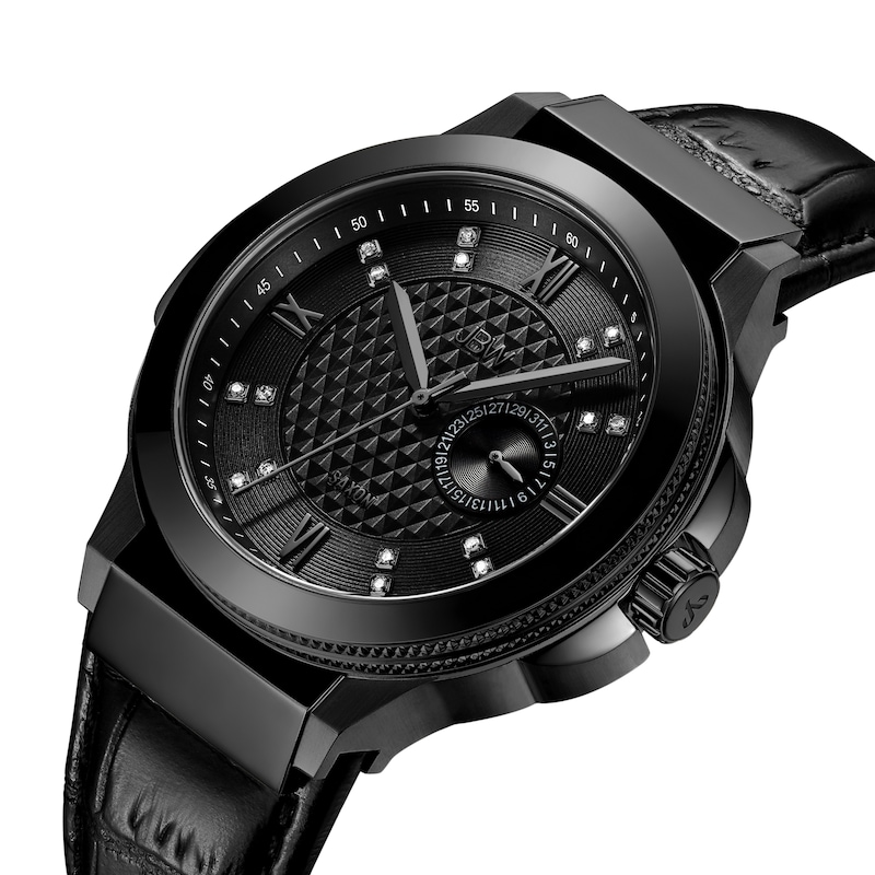 Main Image 2 of Men's JBW Saxon 1/6 CT. T.W. Diamond Black IP Strap Watch (Model: J6373D)