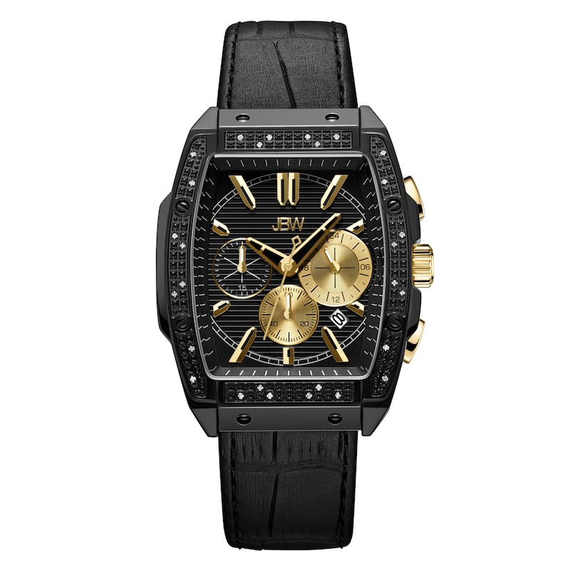 Men's JBW Echelon 1/4 CT. T.W. Diamond Black Chronograph IP Strap Watch with Tonneau Black Dial (Model: J6379A)