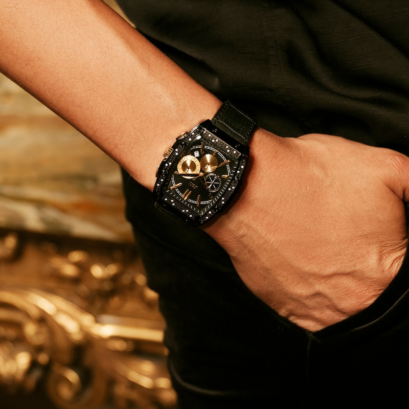 Main Image 2 of Men's JBW Echelon 1/4 CT. T.W. Diamond Black Chronograph IP Strap Watch with Tonneau Black Dial (Model: J6379A)