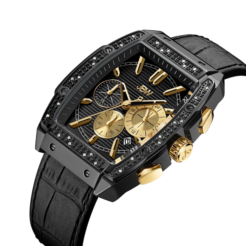 Men's JBW Echelon 1/4 CT. T.W. Diamond Black Chronograph IP Strap Watch with Tonneau Black Dial (Model: J6379A)