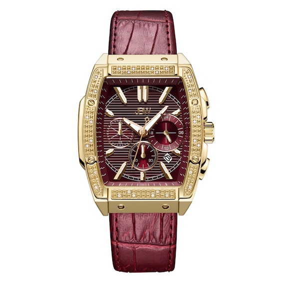 Men's JBW Echelon 1/4 CT. T.w. Diamond 18K Gold Plate Chronograph Strap Watch with Tonneau Red Dial (Model: J6379B)