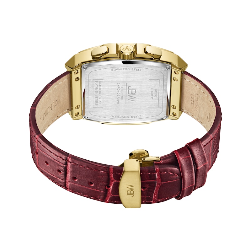 Main Image 3 of Men's JBW Echelon 1/4 CT. T.W. Diamond 18K Gold Plate Chronograph Strap Watch with Tonneau Red Dial (Model: J6379B)