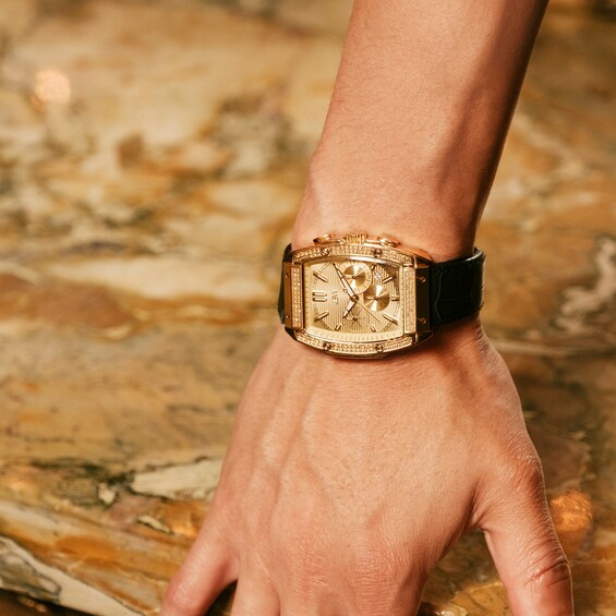 Men's JBW Echelon 1/4 CT. T.w. Diamond 18K Gold Plate Chronograph Strap Watch with Tonneau Dial (Model: J6379E)