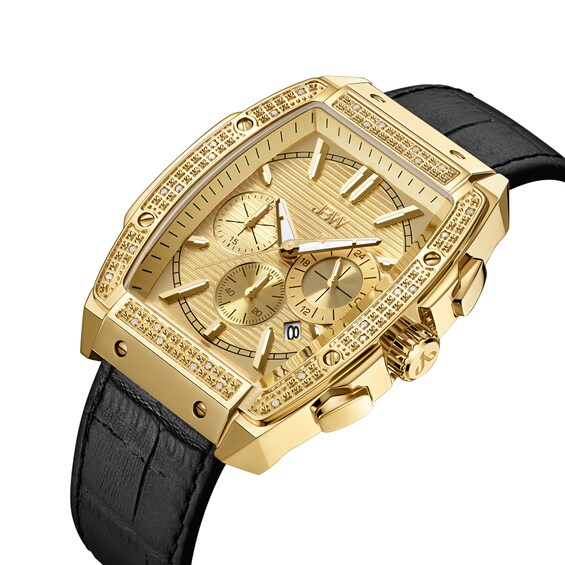 Men's JBW Echelon 1/4 CT. T.w. Diamond 18K Gold Plate Chronograph Strap Watch with Tonneau Dial (Model: J6379E)