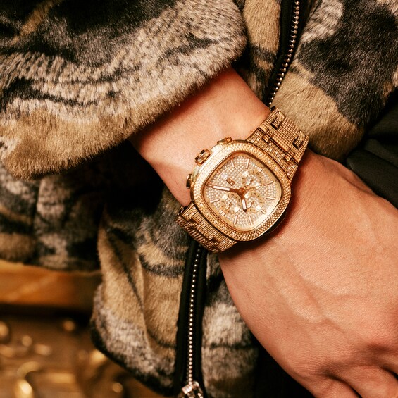 Men's JBW Heist 1/5 CT. T.w. Diamond Chronograph 18K Gold Plate Watch with Square Dial (Model: J6380A)