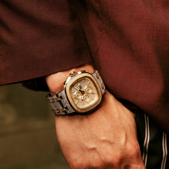 Men's JBW Heist 1/5 CT. T.w. Diamond Chronograph 18K Gold Plate Two-Tone Watch with Square Dial (Model: J6380B)