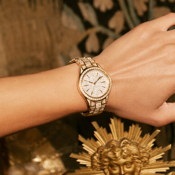 Ladies' JBW Cristal 34 1/8 CT. T.w. Diamond and Crystal 18K Gold Plate Watch (Model: J6383A)