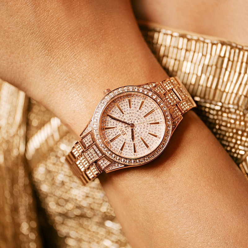 Main Image 2 of Ladies' JBW Cristal 34 1/8 CT. T.W. Diamond and Crystal 18K Rose Gold Plate Watch (Model: J6383B)