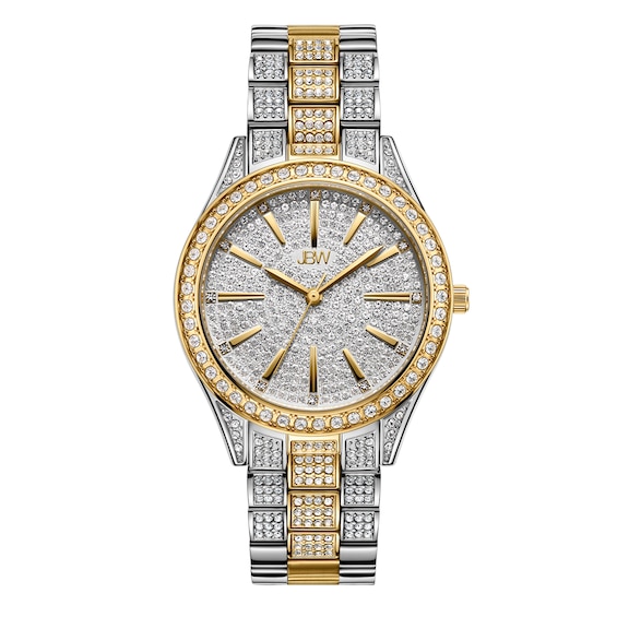 Ladies' JBW Cristal 34 1/8 CT. T.w. Diamond and Crystal 18K Gold Plate Watch with Silver-Tone Watch (Model: J6383D)