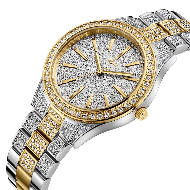 Main Image 2 of Ladies' JBW Cristal 34 1/8 CT. T.W. Diamond and Crystal 18K Gold Plate Watch with Silver-Tone Watch (Model: J6383D)