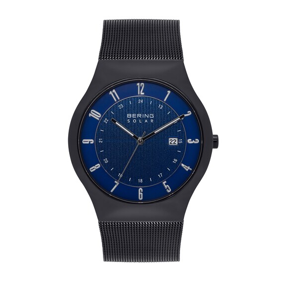 Men's Bering Slim Solar Black Mesh Watch with Blue Dial (Model: 14640-227) Men's Bering Slim Solar Black Mesh Watch with Blue Dial (Model: 14640-227)