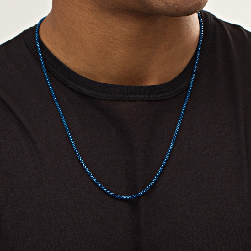 3.0mm Box Chain Necklace in Stainless Steel with Blue Acrylic - 24"