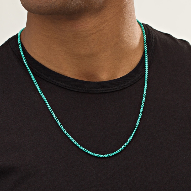 Main Image 2 of 3.0mm Box Chain Necklace in Stainless Steel with Turquoise Acrylic - 24"