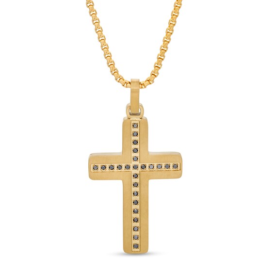 Men's 1/4 CT. T.W. Enhanced Black Diamond Cross Pendant in Stainless Steel with Yellow IP - 24" Men's 1/4 CT. T.W. Enhanced Black Diamond Cross Pendant in Stainless Steel with Yellow IP - 24"