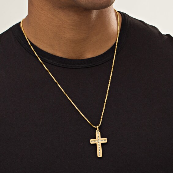 Men's 1/4 CT. T.W. Enhanced Black Diamond Cross Pendant in Stainless Steel with Yellow IP - 24" Men's 1/4 CT. T.W. Enhanced Black Diamond Cross Pendant in Stainless Steel with Yellow IP - 24"