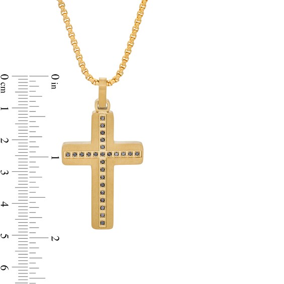 Men's 1/4 CT. T.W. Enhanced Black Diamond Cross Pendant in Stainless Steel with Yellow IP - 24" Men's 1/4 CT. T.W. Enhanced Black Diamond Cross Pendant in Stainless Steel with Yellow IP - 24"