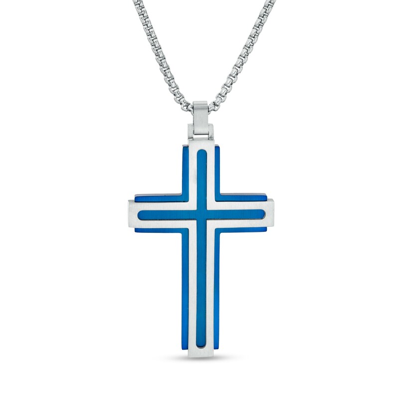 Men's Layered Cross Pendant in TwoTone Stainless Steel 24" Zales