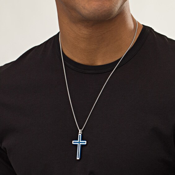 Men's Layered Cross Pendant in TwoTone Stainless Steel 24" Zales
