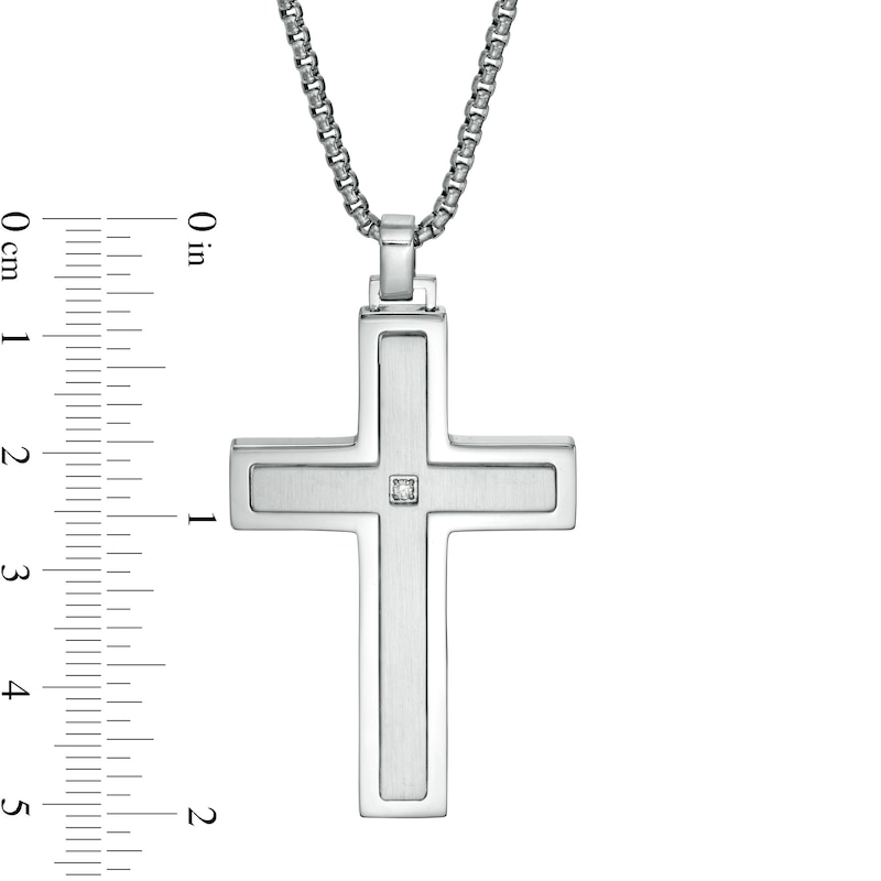 Men's Diamond Accent Stepped Edge Cross Pendant in Stainless Steel - 24"