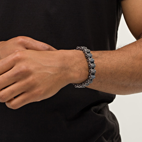 14.0mm Antique-Finish Motorcycle Chain Bracelet in Stainless Steel - 9.0"