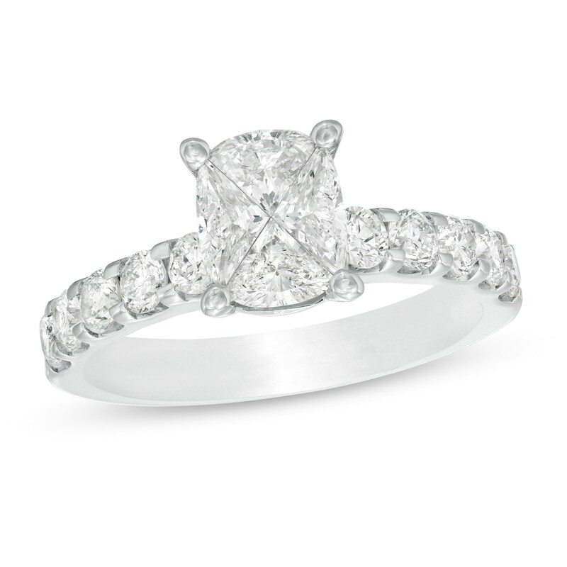 Main Image 1 of 1-1/2 CT. T.W. Composite Diamond Cushion-Shaped Engagement Ring in 14K White Gold
