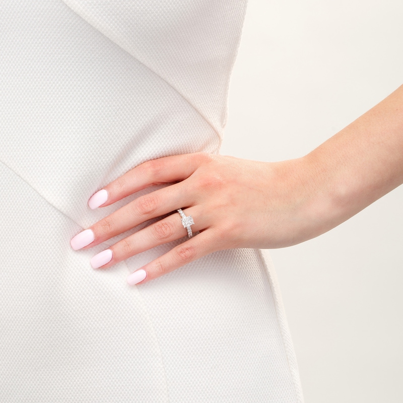 Main Image 2 of 1-1/2 CT. T.W. Composite Diamond Cushion-Shaped Engagement Ring in 14K White Gold