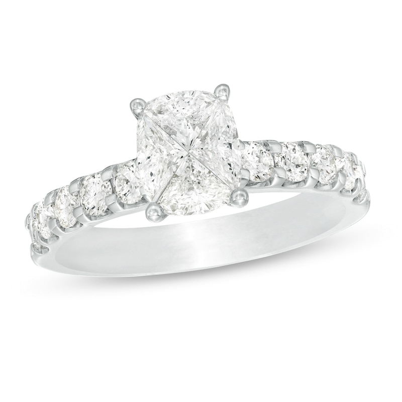 1-1/4 CT. T.W. Composite Diamond Cushion-Shaped Engagement Ring in 14K White Gold