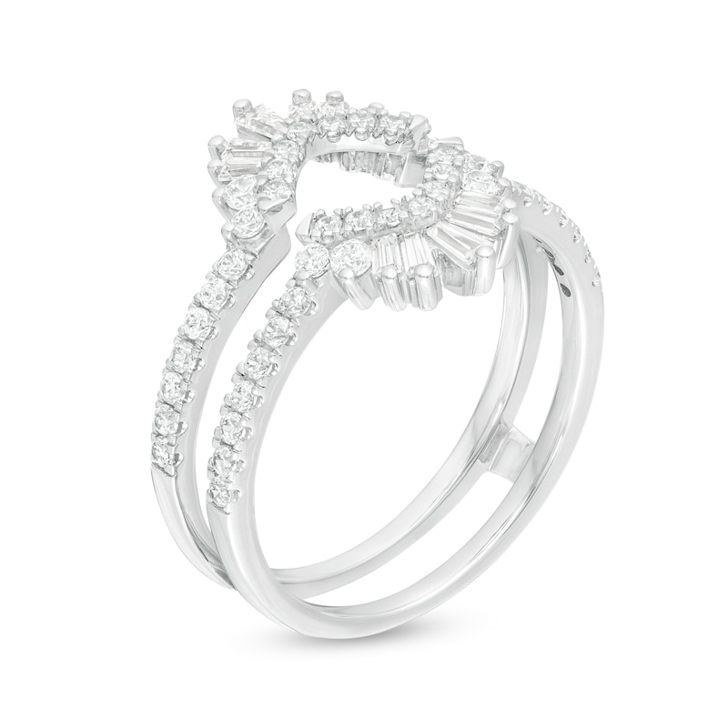 14k White, Yellow, Rose Gold or Platinum 1 ct tw Baguette and Round Diamond  Starburst Ring Guard