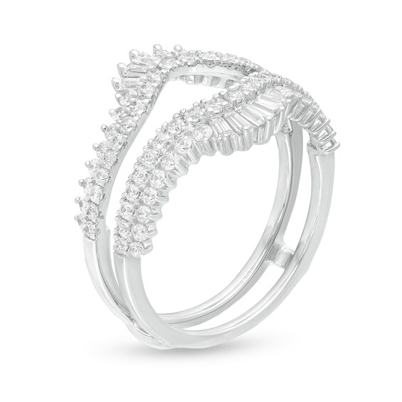 1 CT. T.w. Diamond Double Row Crown Solitaire Enhancer in 14K White Gold