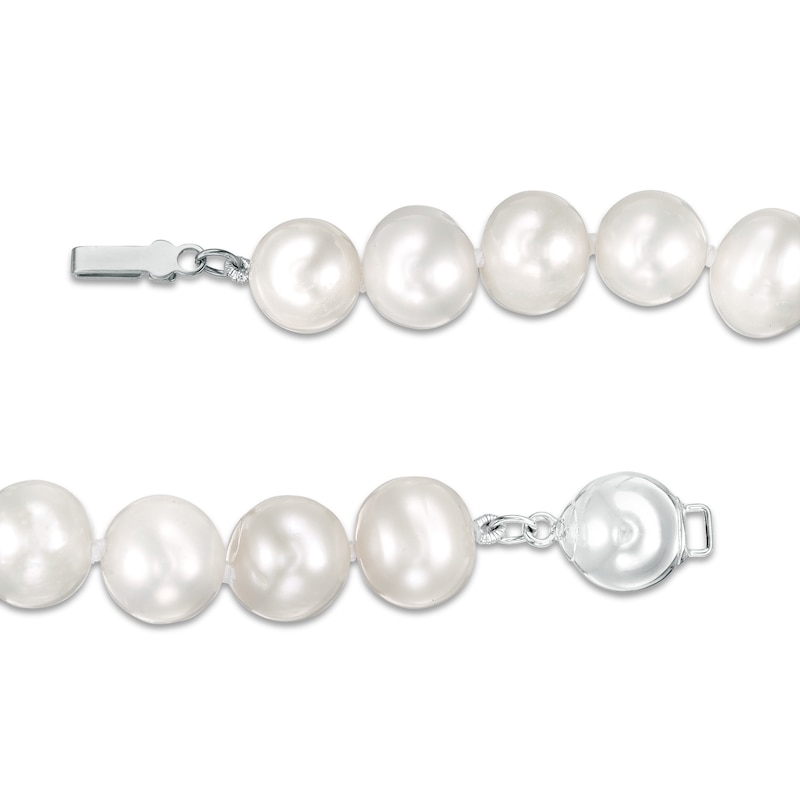 9.0-10.0mm Freshwater Cultured Pearl Knotted Strand Necklace with Sterling Silver Clasp-18"